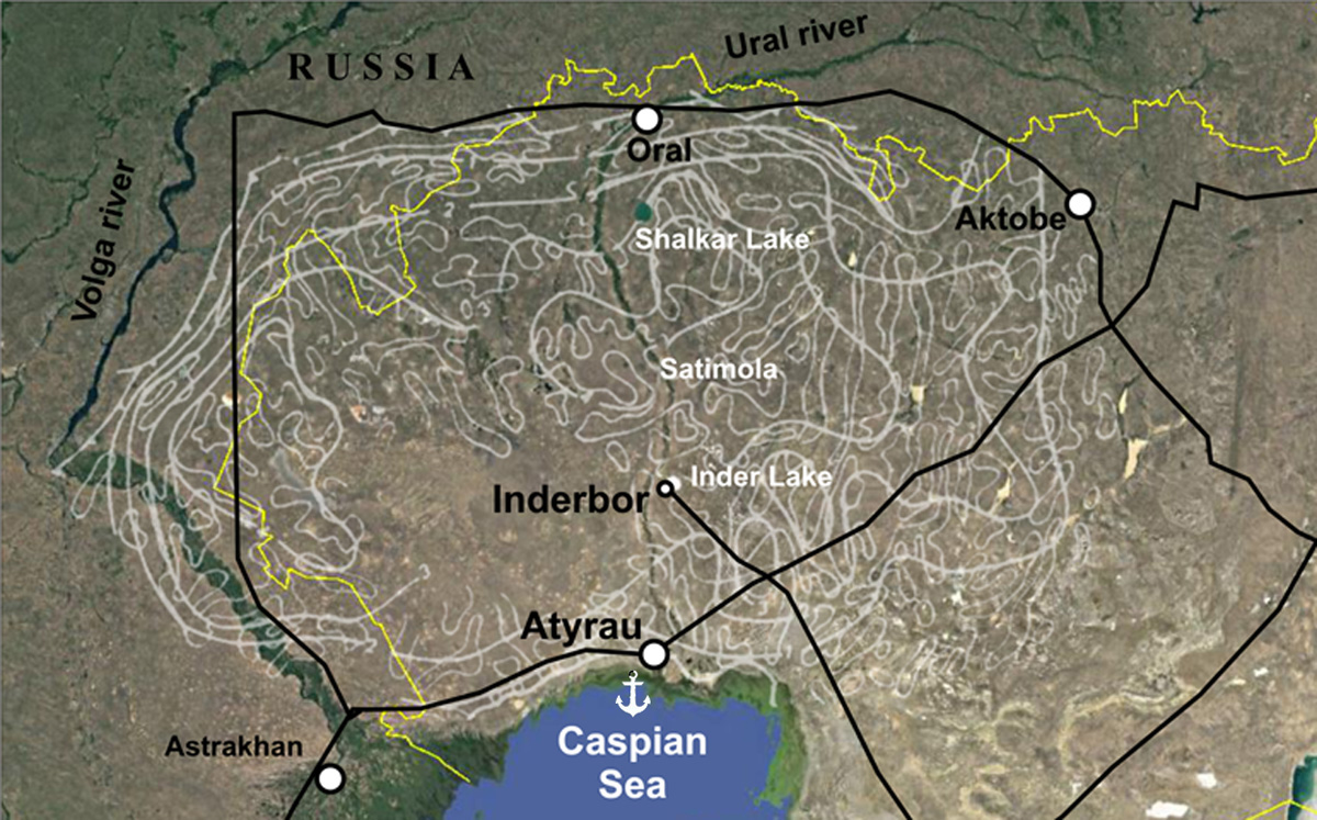 

Das weltweit größte Ablagerung von Salz.

Pricaspian Tiefland, Kasachstan.

